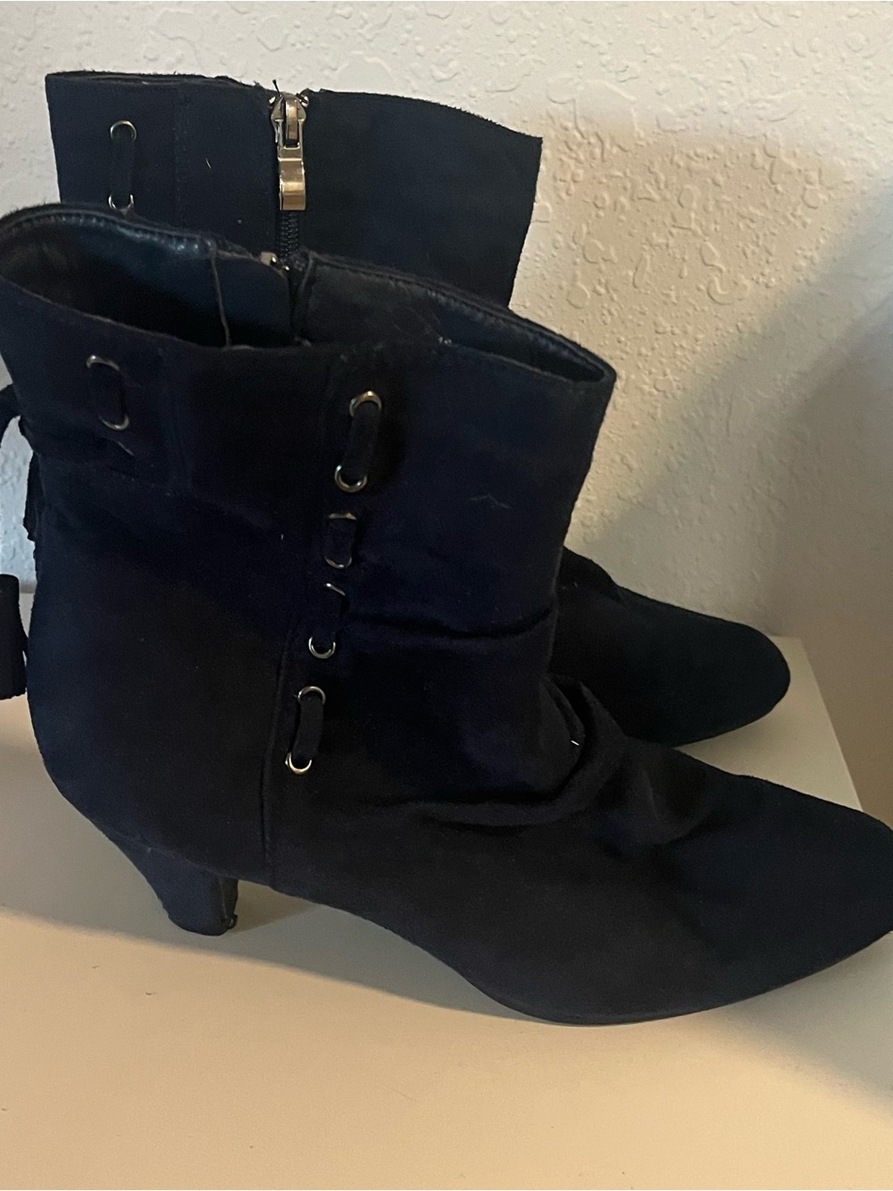 Beacon Black Suede Pointed Toe Ankle Boots with Side Zip